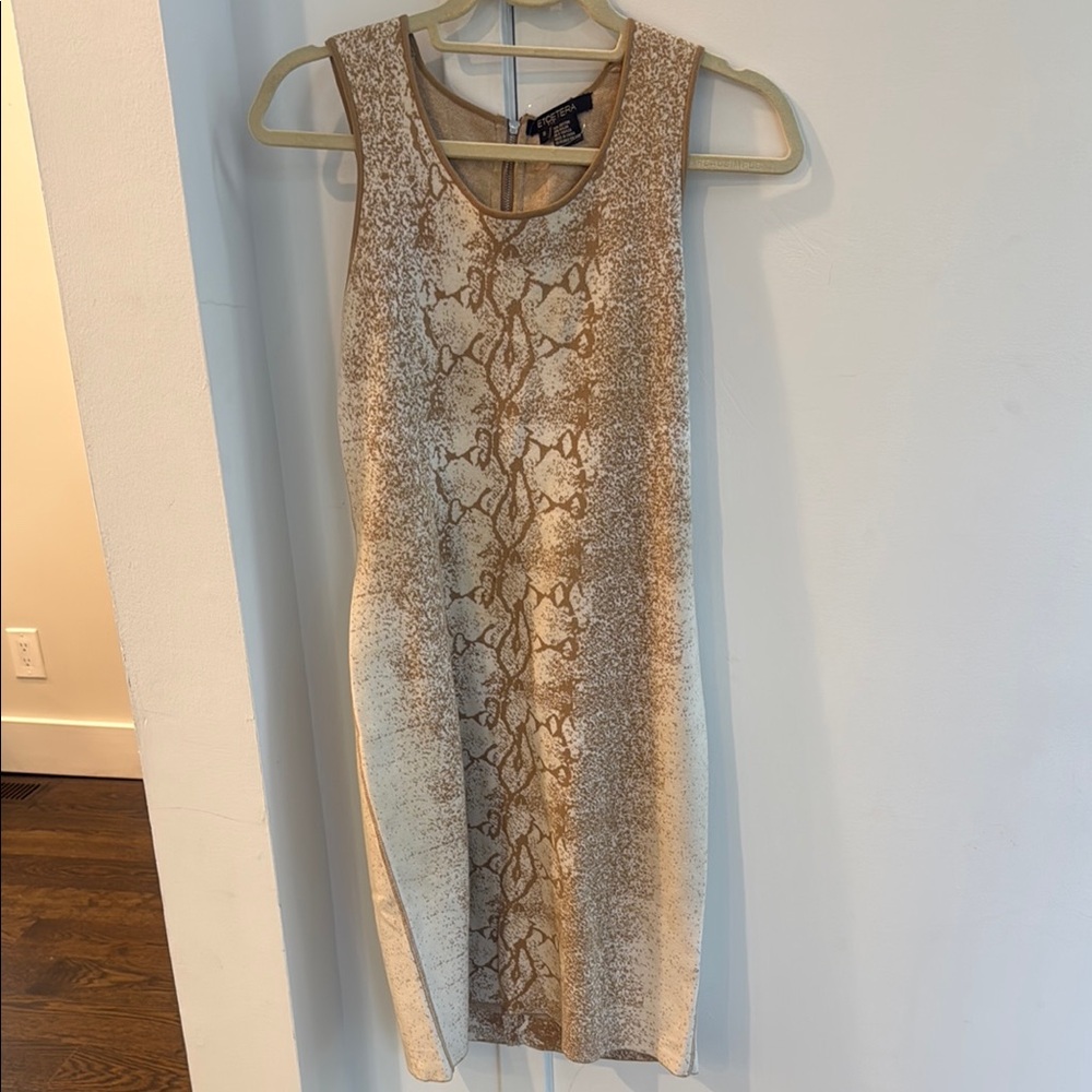 Sleeveless Snake-Print Knit Dress - Beige/Cream